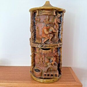 Vintage Johann Gunter Relief Candle-Hand Carved German Wax Art-6 Trades-13" Tall